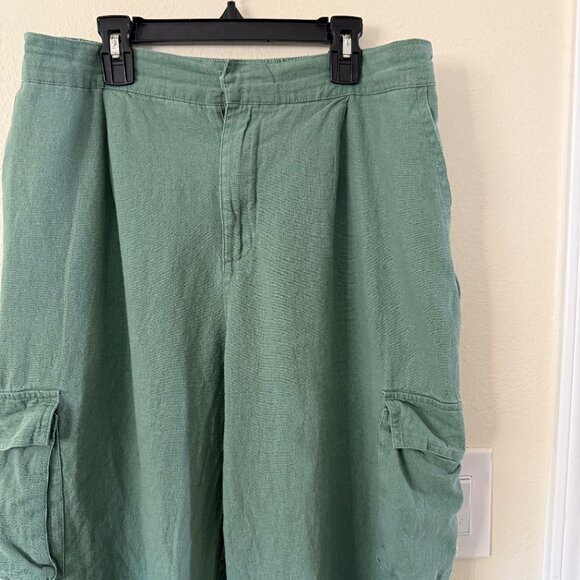 7 For All Mankind Green Linen Cargo Wide Leg Pants Sz L - Picture 2 of 6